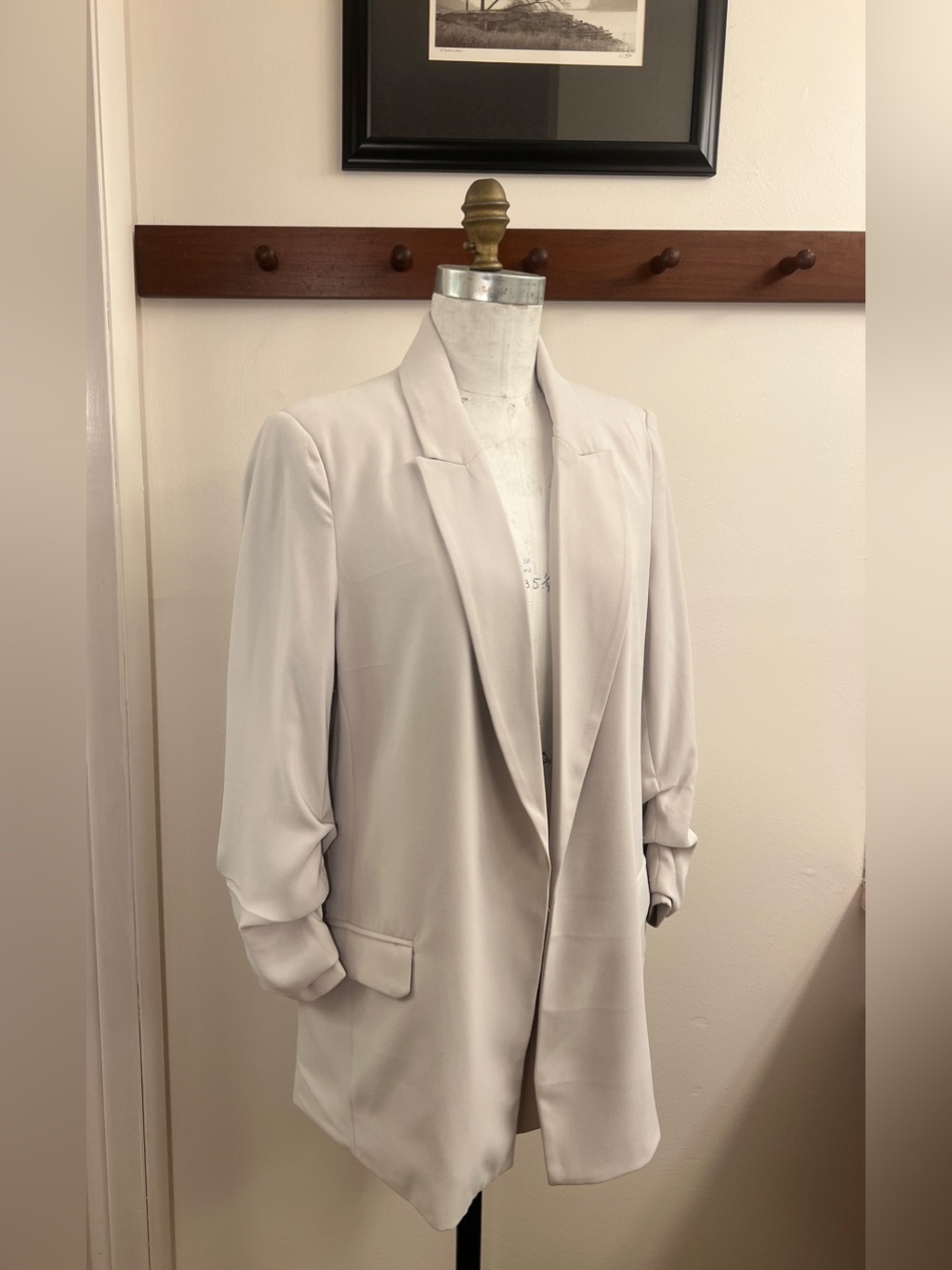 Tahari Light Beige, Scrunch Sleeve Open-Front Blazer